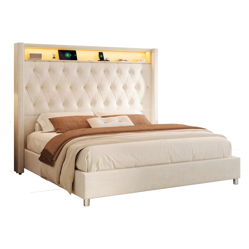 Ashaya Upholstered Storage Bed, Queen, Cream