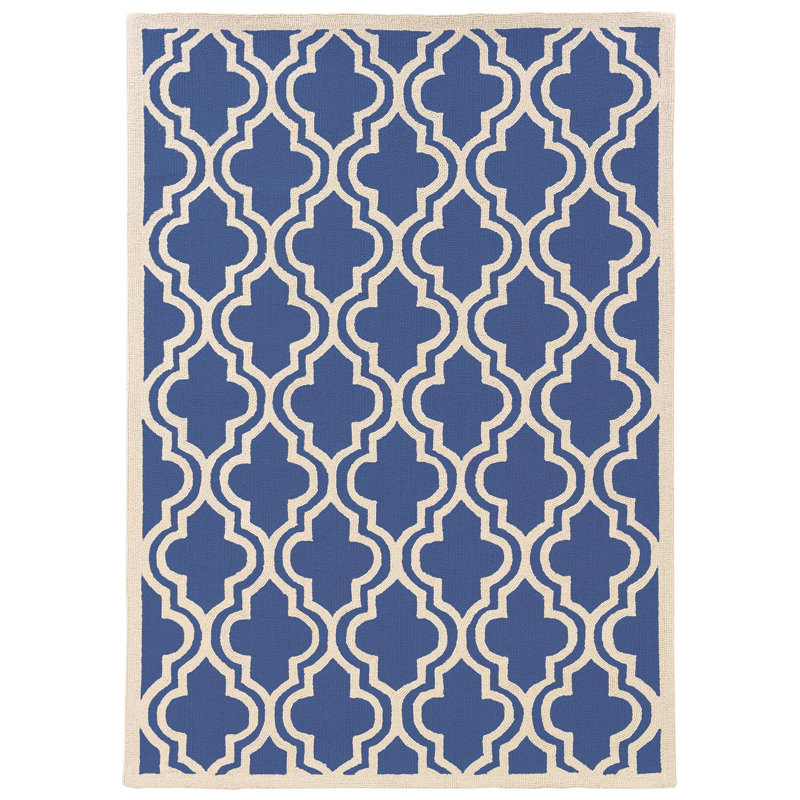 Hand Hooked Wool Geometric Indoor Rug, Rectangle 5' x 7'