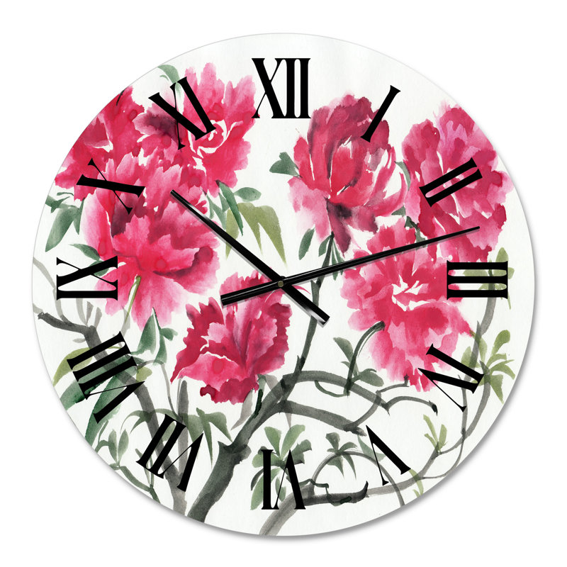 Horloge murale rétro - fleur d'azalée mauve traditionnelle, Moyenne