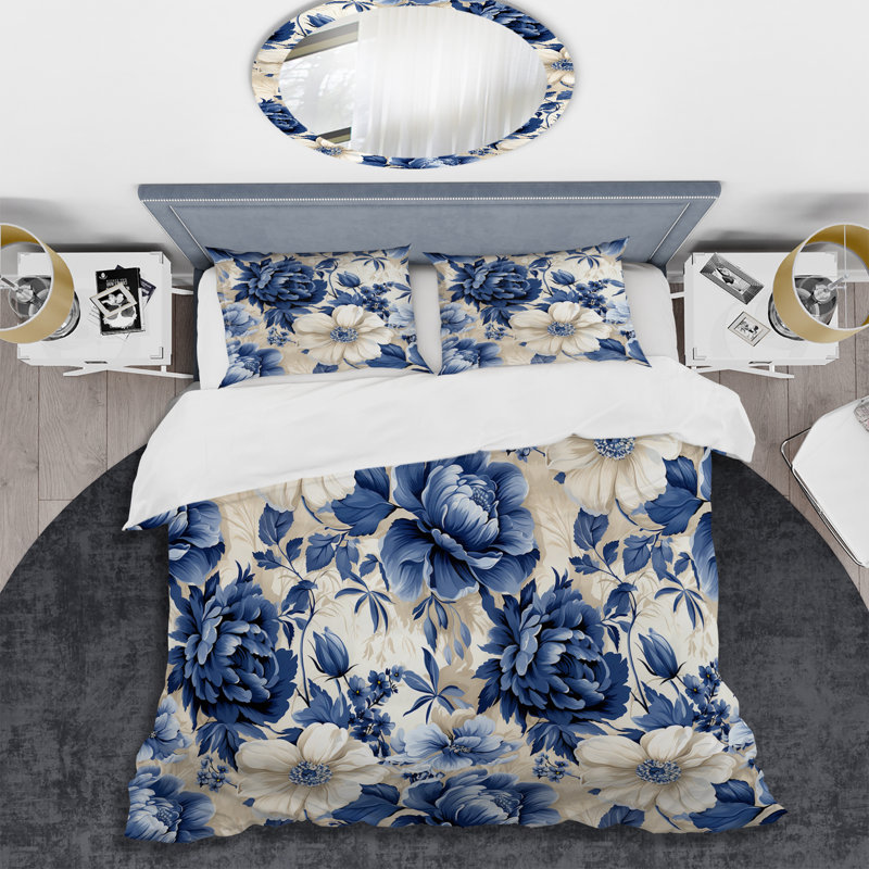 Ensemble de housse de couette Neo Victorian Cobalt Cameo Victorian, Housse de couette pour très grand lit et 2 très