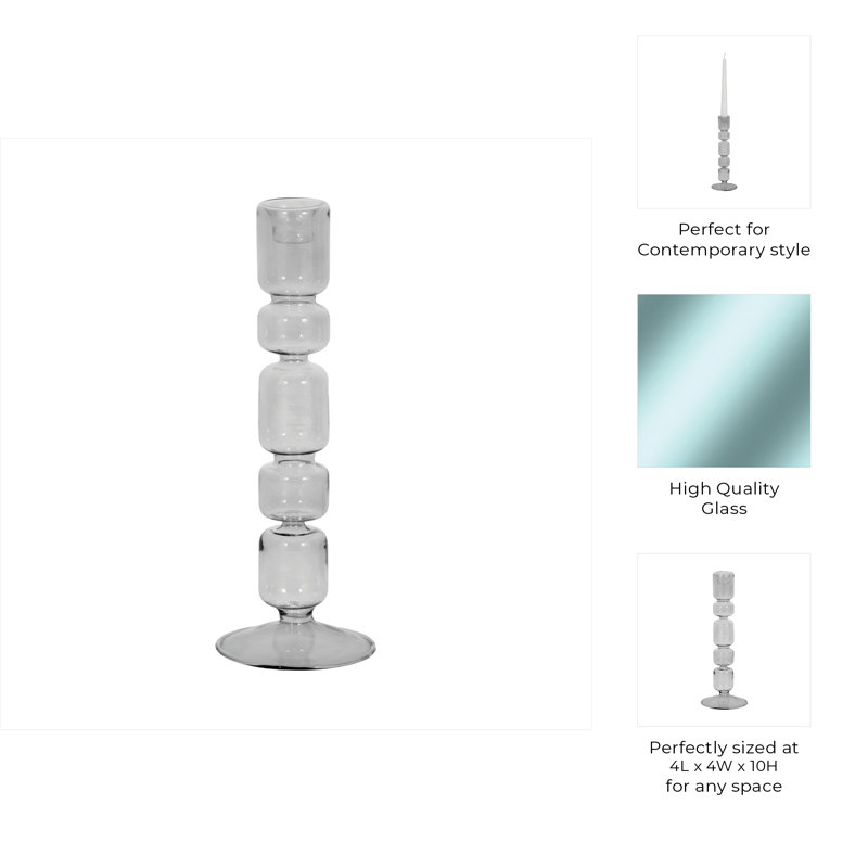 Glass Taper Candle Holder Modern Decorative Stacked Round Design Single Glass Candlestick for Mantel Table Centerpiece Minimalist Accent Home Decor Contemporary Sculptural Candle Holder.