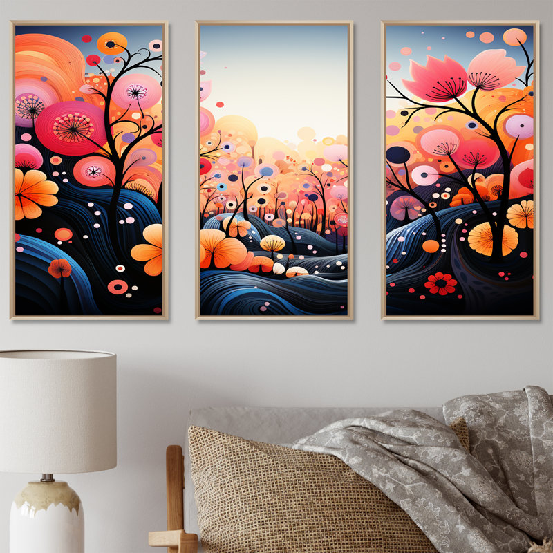 «Rose and Blue Botanical Abstracts Wonderland II», art mural botanique, Cadre flottant brun, H 32 po x l 48 po x P 1 po