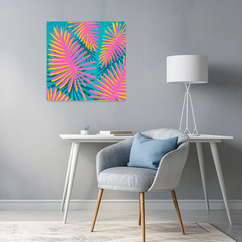 Art contemporain, palmier coloré abstrait, art de paysage tropical, H 24 po x l 24 po