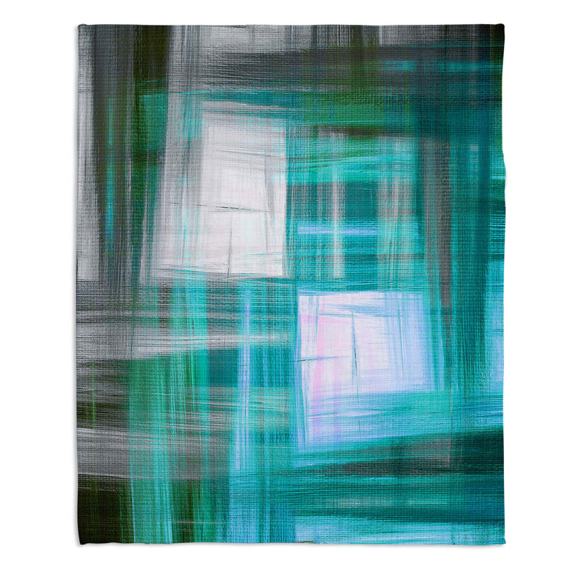 Couverture sherpa doux vert bleu-vert tartan, l 68 po x L 80 po