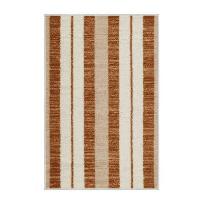Machine Washable Checkered Beige Area Rug