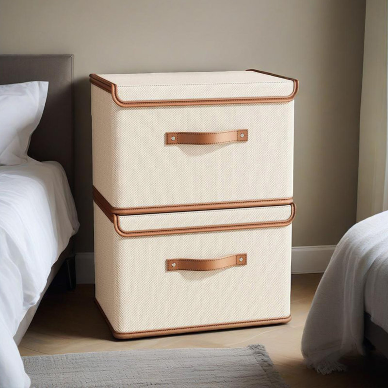 2pcs Large Closet Organizer Foldable Storage Bins Lids and Handles, Decorative Storage Boxes, Fabric Containers for Living Room, Dorm