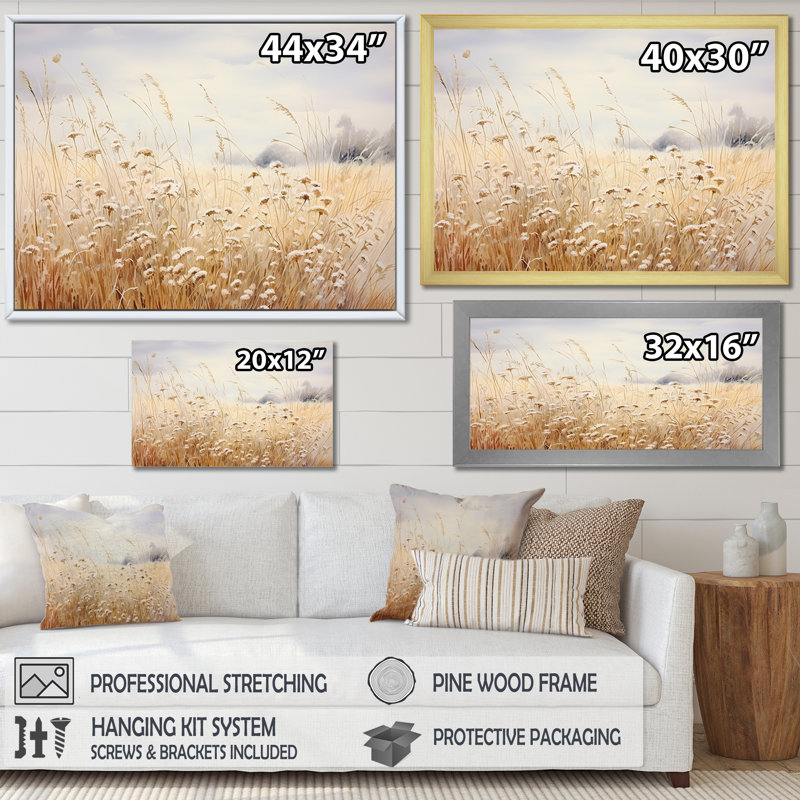 «Meadow Scenery Minimalisme IV», reproduction sur toile, Cadre simple noir, H 34 po x l 44 po x P 1,5 po
