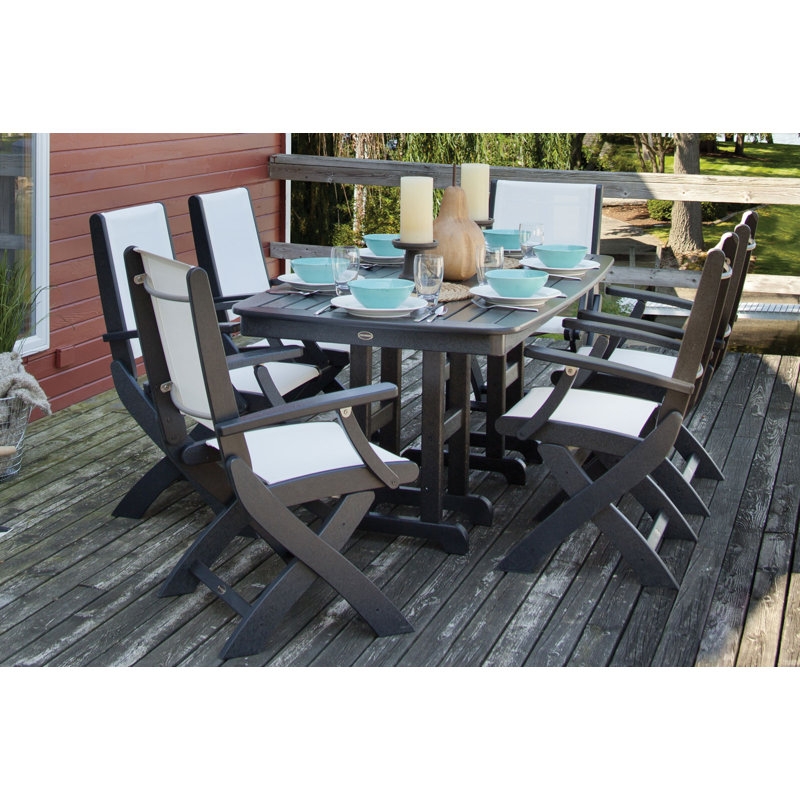 POLYWOOD Coastal Folding Chair, Black Seat/ White Frame