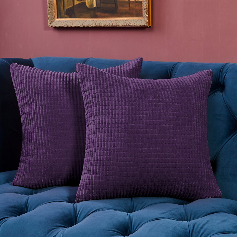 Deconov Ribbed Corduroy Square Throw Pillow Covers (Set of 2), 20" x 20", Light Purple