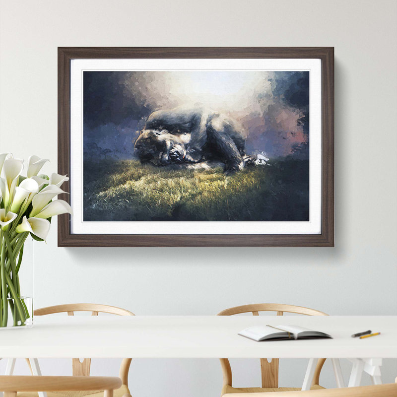 The Resting Gorilla in Abstract - Picture Frame Painting Print on MDF, Walnut, 60cm H x 91cm W x 2cm D