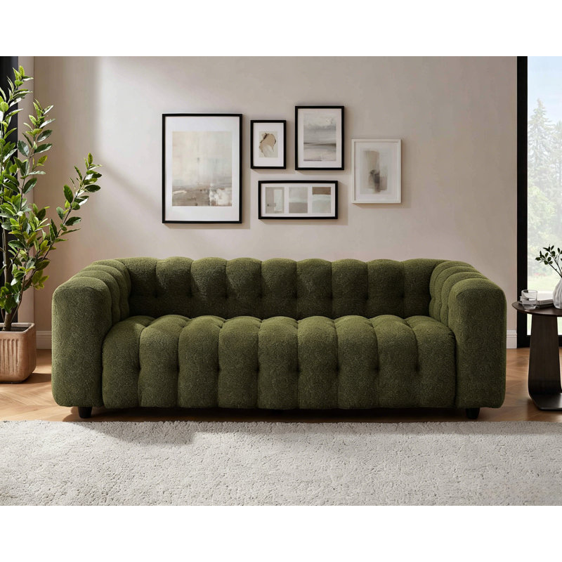 Lavance 89.4" W Tufted Bouclé Sofa , Olive