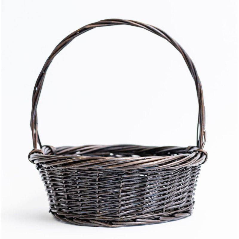 Matte Brown Long Handled Willow Basket, 15" H x 14.5" W x 14.5" D