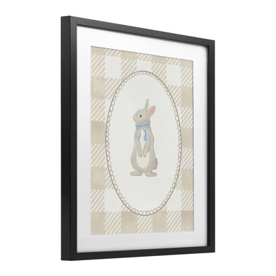 «Bunny on Green Gingham», reproduction d'art sous verre encadrée par The Paper Curator
