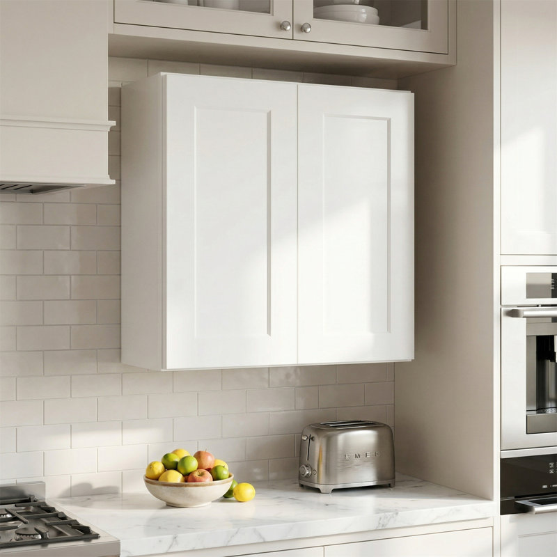 30" White Solid Wood Double Door Wall Cabinet, 30" H x 30" W x 12" D