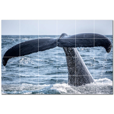 Murale en céramique satinée Whale Photo 12 po x 12 po