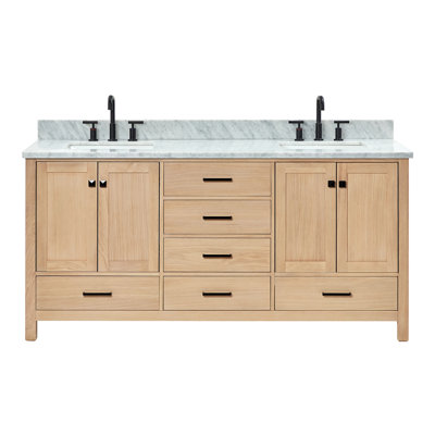 Ariel Flynt 73 Inch Bathroom Vanity With Italian Carrara Marble Countertop 0.75 inch In Oak