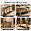 Console moderne en verre trempé doré et noir avec miroir, idéale pour un corridor ou un salon. Table d'appoint élégante et moderne. Table console en verre trempé doré et noir.