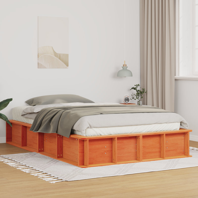 Bed Frame With Storage Solid Pine Wood, European Double (140 x 200 cm), Natural