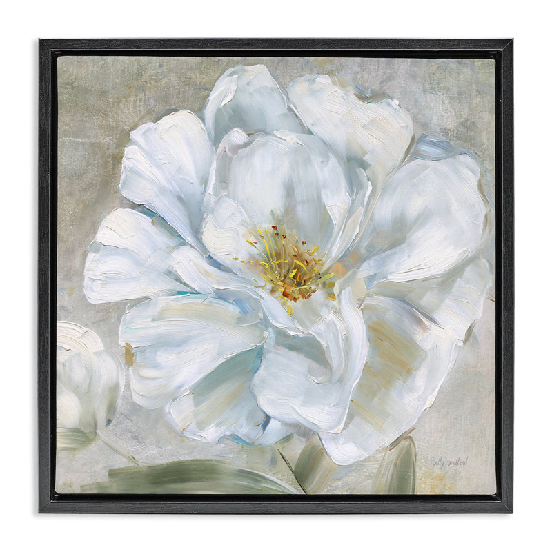 Gros plan, art mural sur toile flottante White Bloom par Sally Swatland, H 18 po x l 18 po, Cadre flottant noir de jais