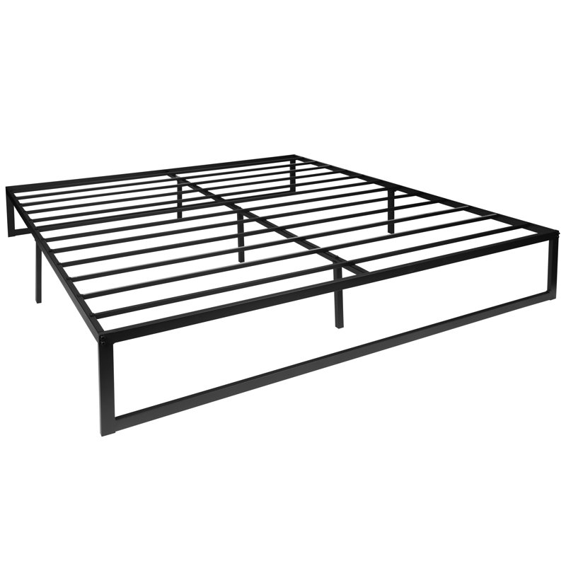 King Black Metal Platform Bed Frame with Memory Foam Mattress