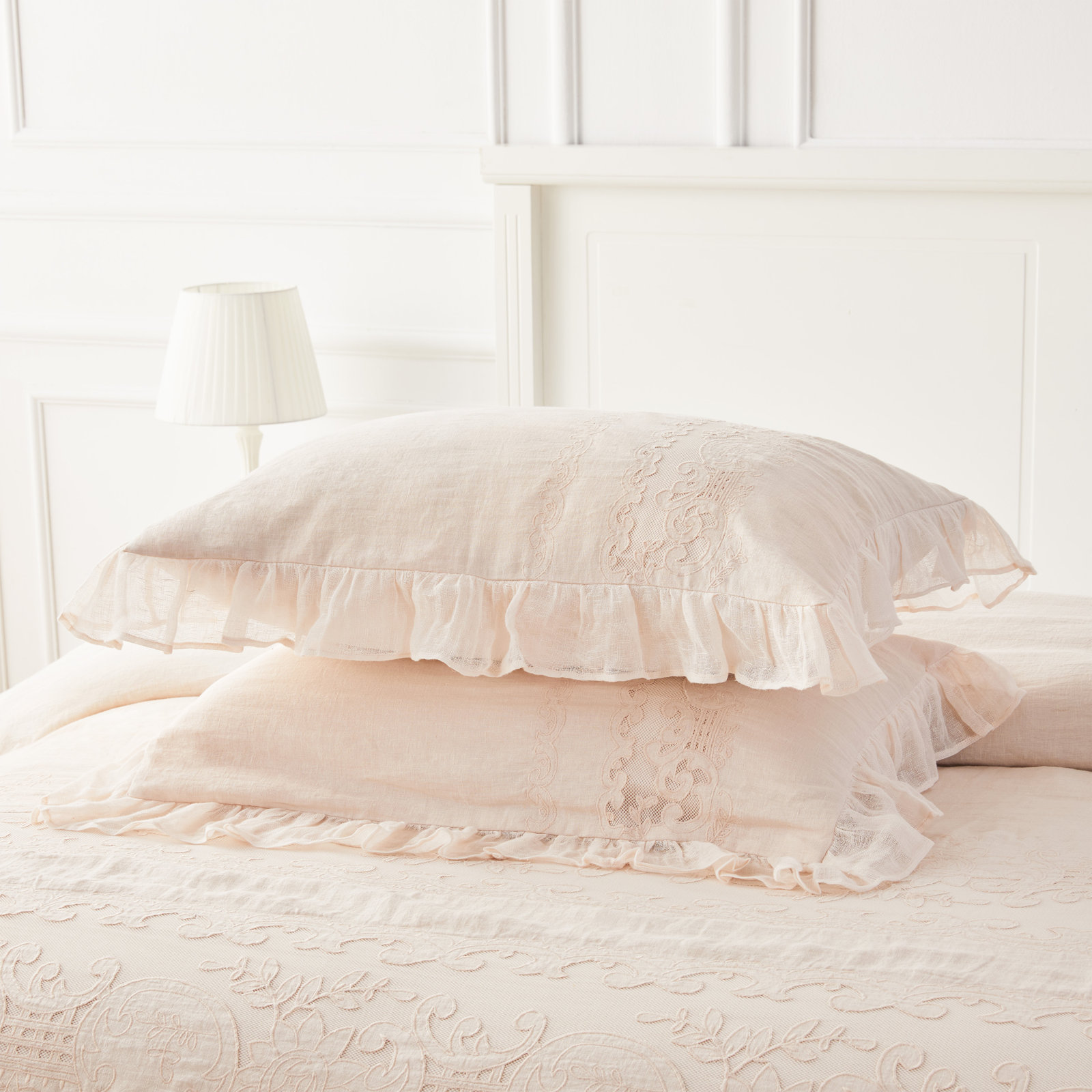 100% Linen Duvet Cover Set, King Duvet Cover + 2 King Shams, Blush