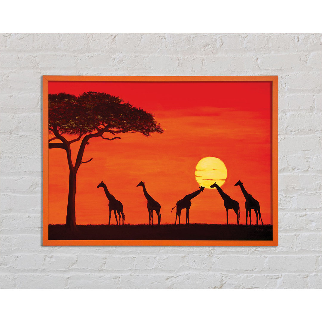 Anjanique Giraffes At The Sunset - Einzelne Bilderrahmen Kunstdrucke