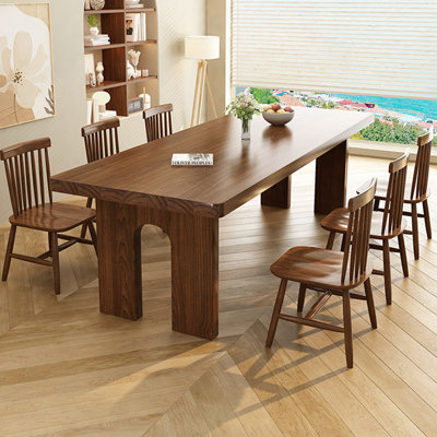 Nut-brown Rectangular Solid Wood Dining Table