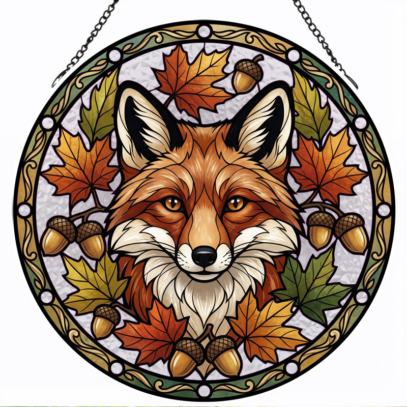 Panneau de vitrail Fox Autumn, H 7,8 po