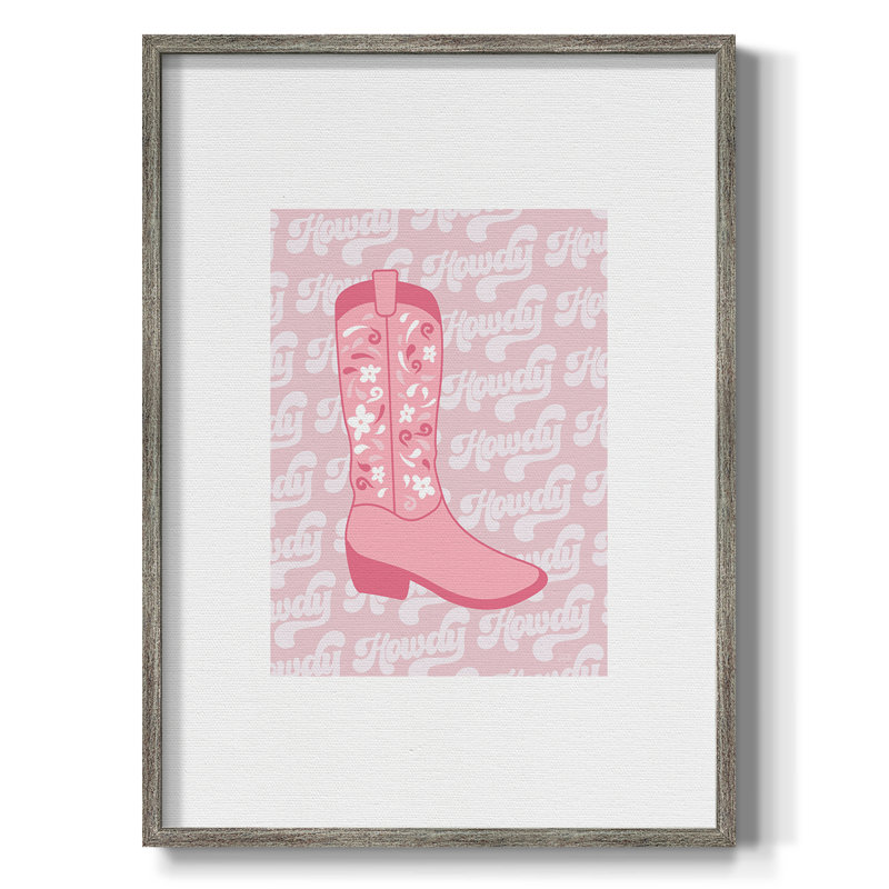 Retro Howdy Boot Framed Print - Solid Wood, 11" H x 9" W