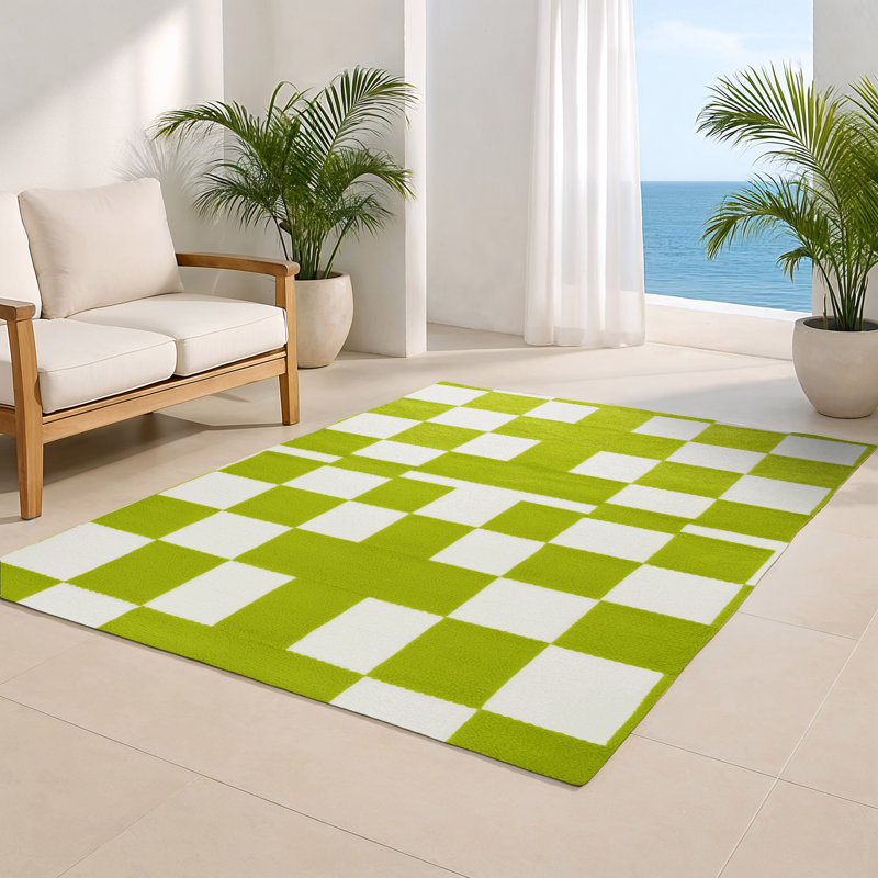 Tapis intérieur / extérieur blanc à carreaux, Rectangle 4pi x 6 pi