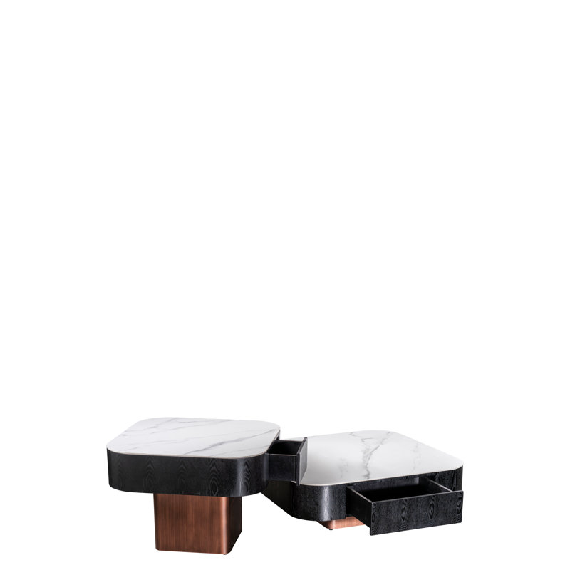 Ceramic Top Coffee Table Set with Storage Drawers – Modern Sculptural Nesting Coffee Tables for Living Spaces  