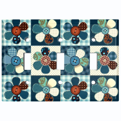 Flowers Patterned 3 - Gang Toggle Light Switch Standard Wall Plate