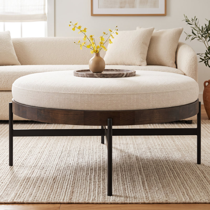 Madeline 39" Round Upholstered Ottoman, Gibson Wheat Textured Weave