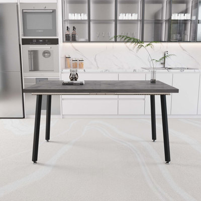 Table de salle à manger 55,12 à 70,87 po, moderne et extensible, en MDF rectangulaire pour 4 à 6 personnes, avec pieds en métal, convient à la maison et à la cuisine