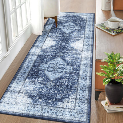 Tapis oriental lavable à la machine avec envers en caoutchouc pour le salon Tapis antidérapant pour salle à manger Tapis de sol facile à nettoyer pour la chambre à coucher