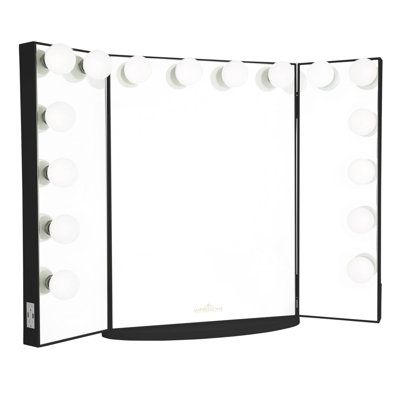 Hollywood Glow Pro Trifold Vanity Mirror with Clear LED Bulbs Dressing Mirror USB Charging Ports
