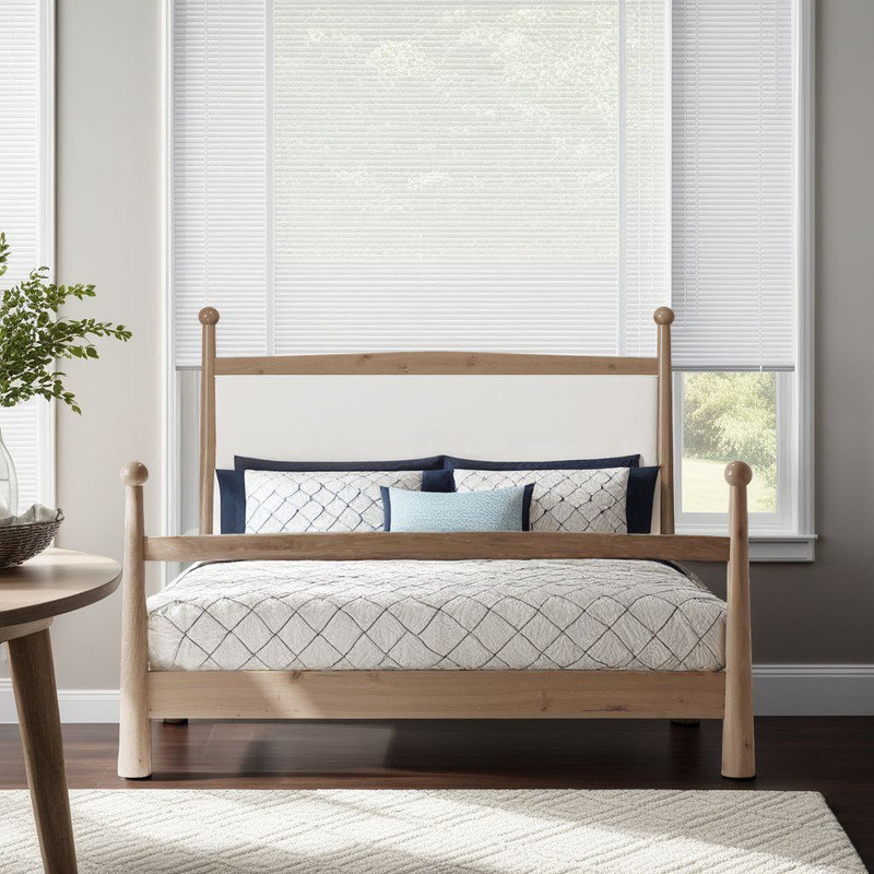 Lit très grand de style Mid-Century avec structure en bois et tête de lit tapissier Boucle, brun, Marron clair