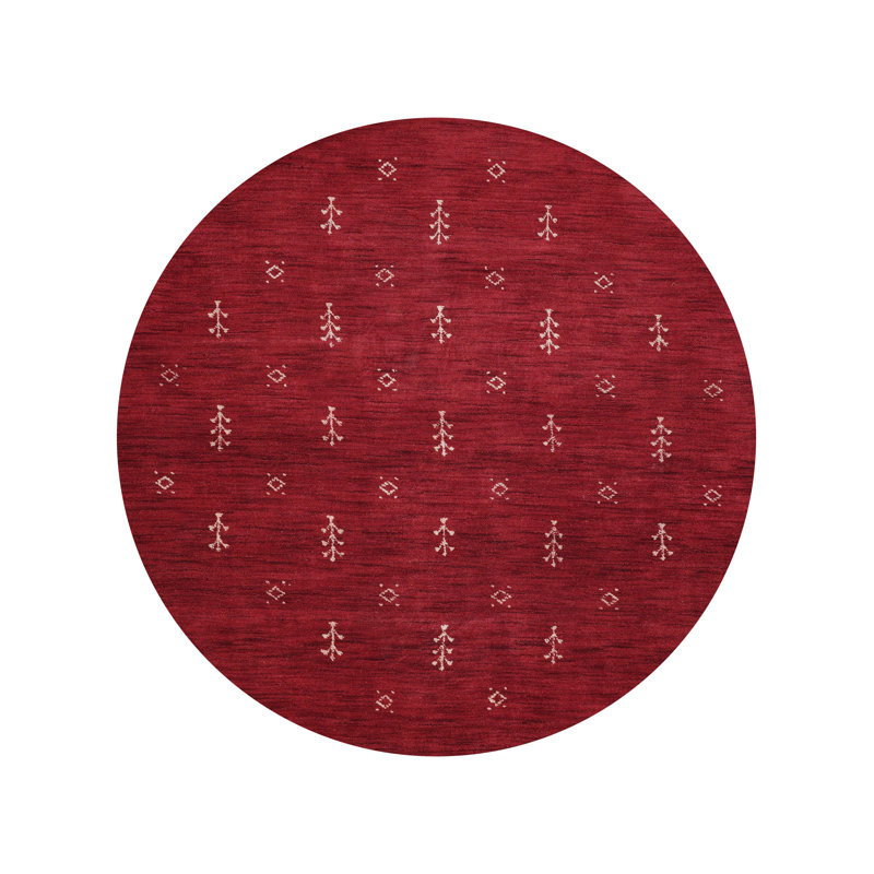 Onna Hand Knotted Loom Wool Eco-Friendly Area Rugs - Round, Red White Color, Contemporary Modern Design, High Pile Thick Handmade Anti Skid Area Rugs for Living Room, Bed Room