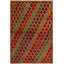 Tapis rouge / mauve / orange en laine noué à la main à motif géométrique 3 pi 4 po x 4 pi 10 po Laudalino