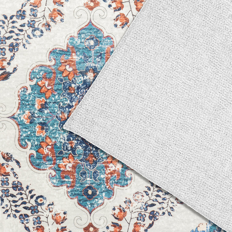 Bimlesh Persian Oriental Medallion Indoor Living Room Bedroom Washable Rug - Teal Blue, Navy & Rust, Rectangle 8' x 10'