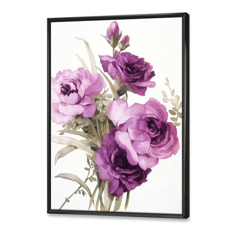Dark Pink Roses - peinture sur toile, H 32 po x l 24 po x P 1 po, Cadre flottant noir