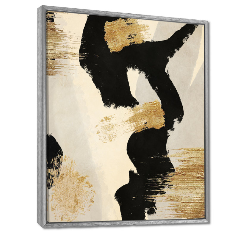 Abstrait Glam Collage, peinture sur toile - Collage II, H 44 po x l 34 po, Argent argent, Cadre flottant