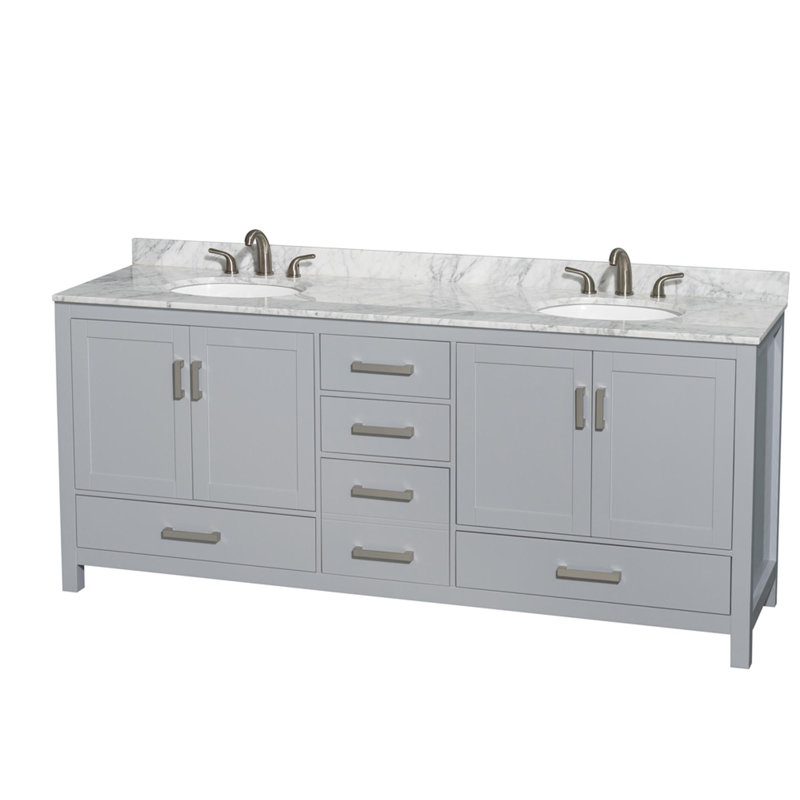 Sheffield 80" Double Bathroom Vanity Set, Gray, White Carrera