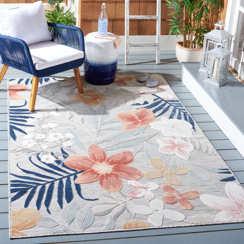 Seekonk Machine Woven Floral Indoor and Outdoor Area Rug, Rectangle 4' x 6'