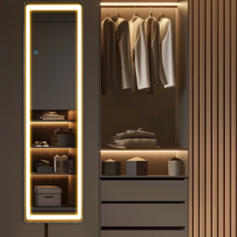 Miroir de sol illuminé avec lumières à DEL en trois couleurs avec support, 59,8 po x 15,7 po