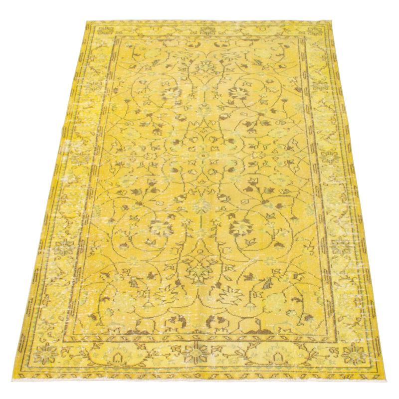 Tapis jaune en laine noué à la main de conception unique 2000 pi 5 pi 10 po x 9 pi 1 po Ofer