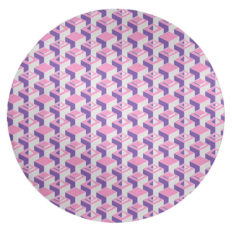Chenille Geometric Indoor Rug, Round 5'