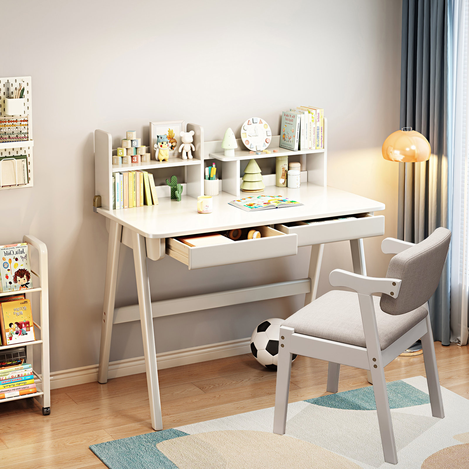Kids Writing Desk and Chair Set, White