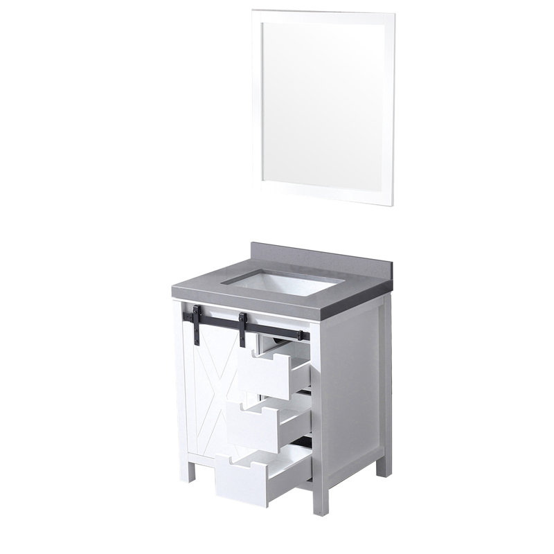 29,81 po L Comptoir de salle de bain blanc, comptoir en quartz gris et miroir de 28 po - unité de salle de bain de qualité supérieure 30 po x 22,27 po