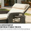 Méridienne d'extérieur en rotin PE convertible beige, dossier réglable avec repose-pieds de rangement et tables d'appoint, capacité de poids de 704 lb